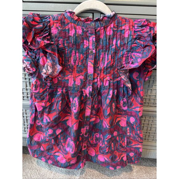 OLIPHANT Exclusive Blue Kazak Pintuck Ruffle Top $188, XXS G16 - Picture 8 of 10